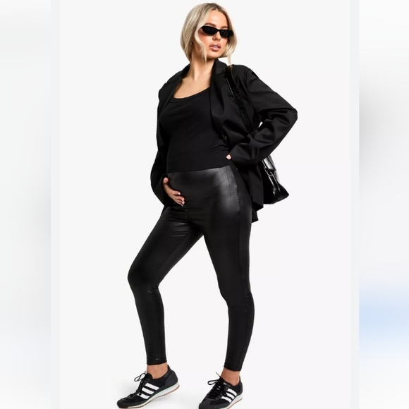 Boohoo maternity Over The Belly Faux Leather Pants Size 10 - Picture 1 of 5